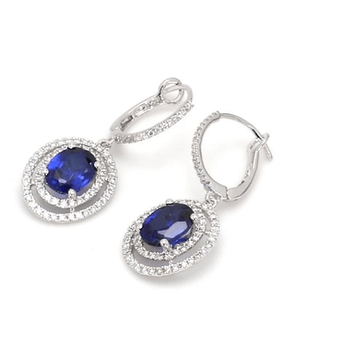 14k Oval Blue Sapphire & Lab Grown Diamond Drop Earrings - Lab Grown Diamonds Australia