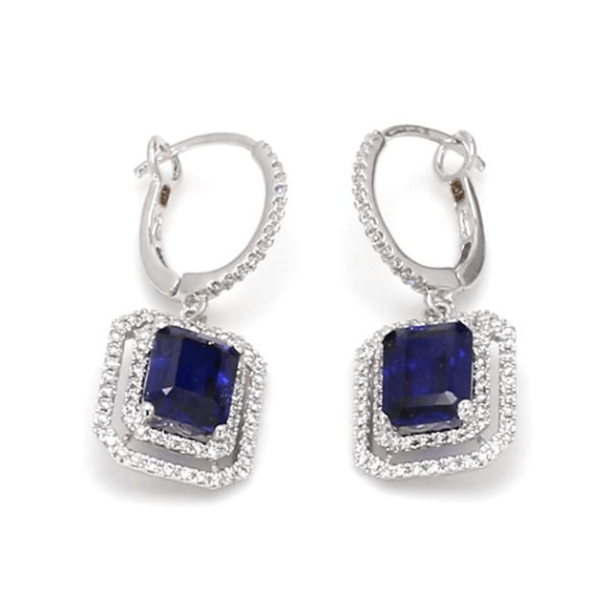 14k Emerald Cut Blue Sapphire & Lab Grown Diamond Drop Earrings - Lab Grown Diamonds Australia