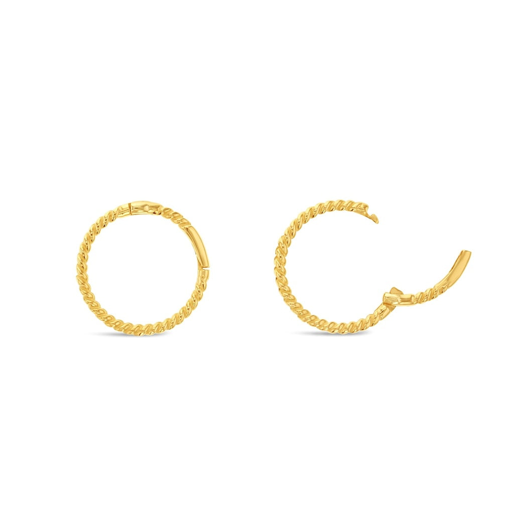 9k Yellow Gold Twist Sleeper Hinged Earrings 10mm