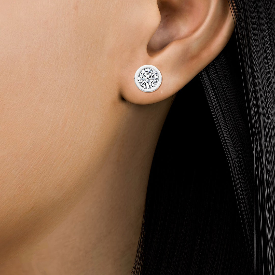 18K 2ctw Round Lab Grown Bezel Set Studs