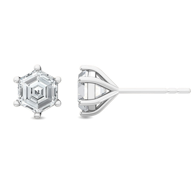 18K 1ctw Hexagon Lab Grown Six Prong Studs