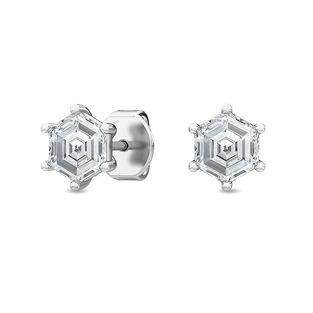 18K 1ctw Hexagon Lab Grown Six Prong Studs