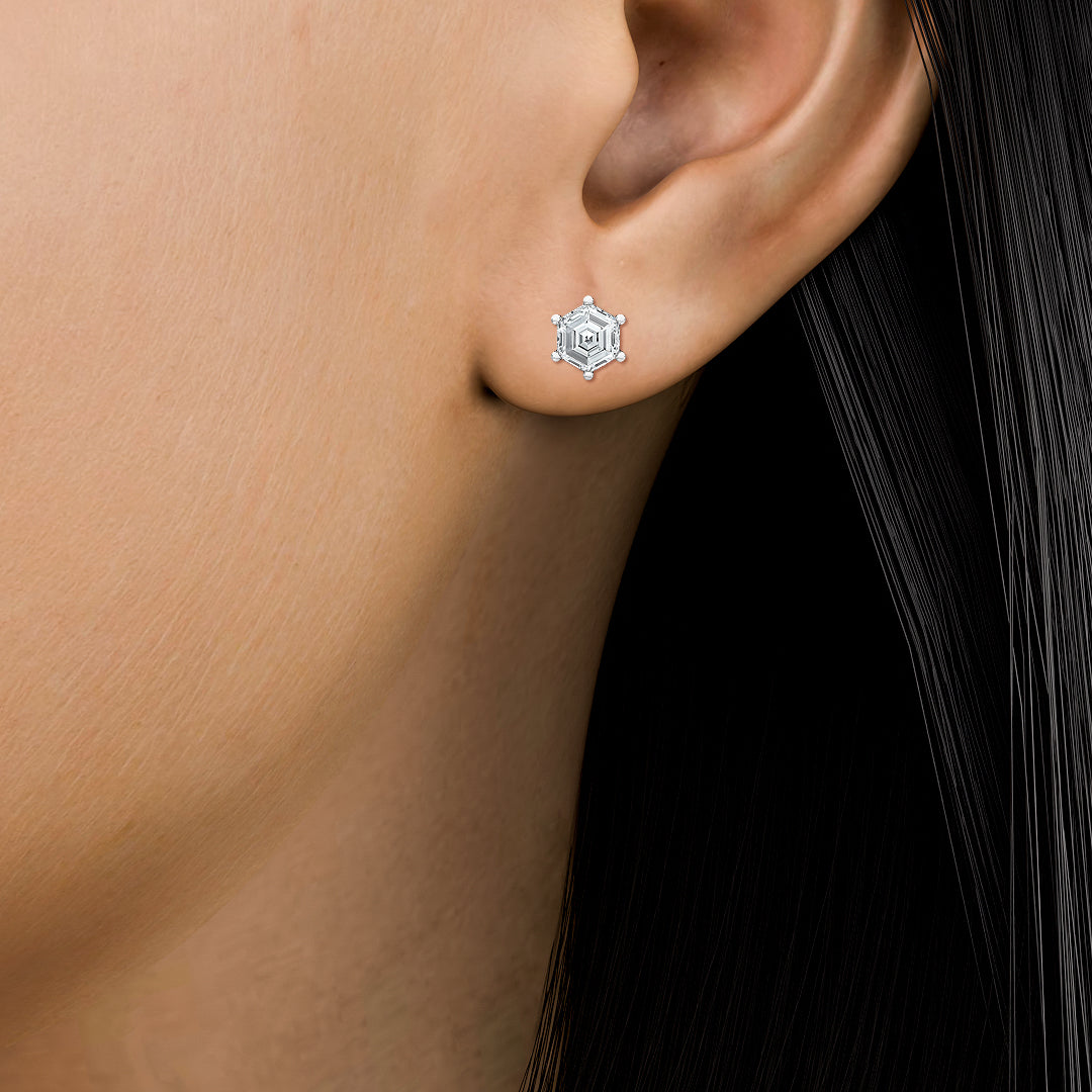 18K 1ctw Hexagon Lab Grown Six Prong Studs