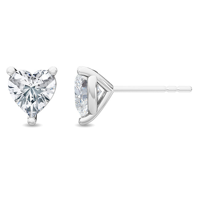 18K 1ctw Heart Lab Grown Three Prong Studs