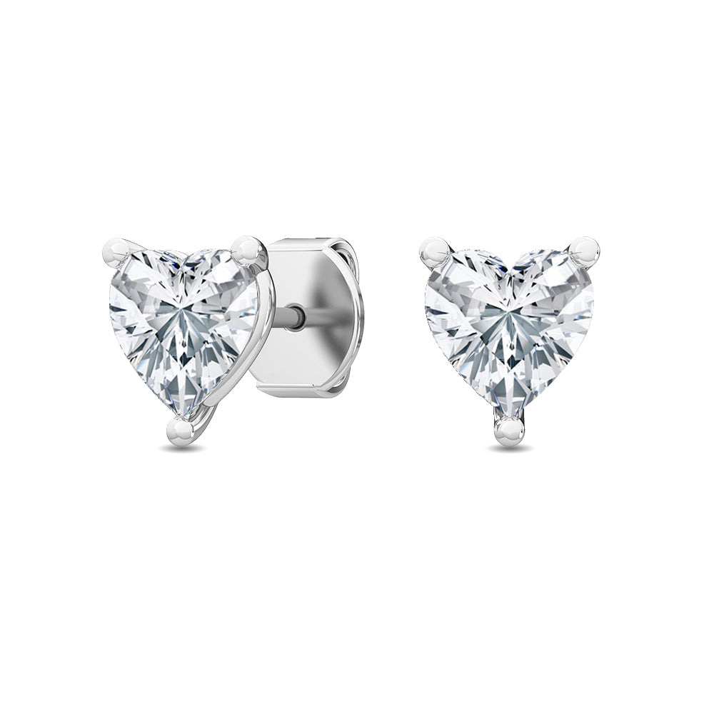 18K 1ctw Heart Lab Grown Three Prong Studs
