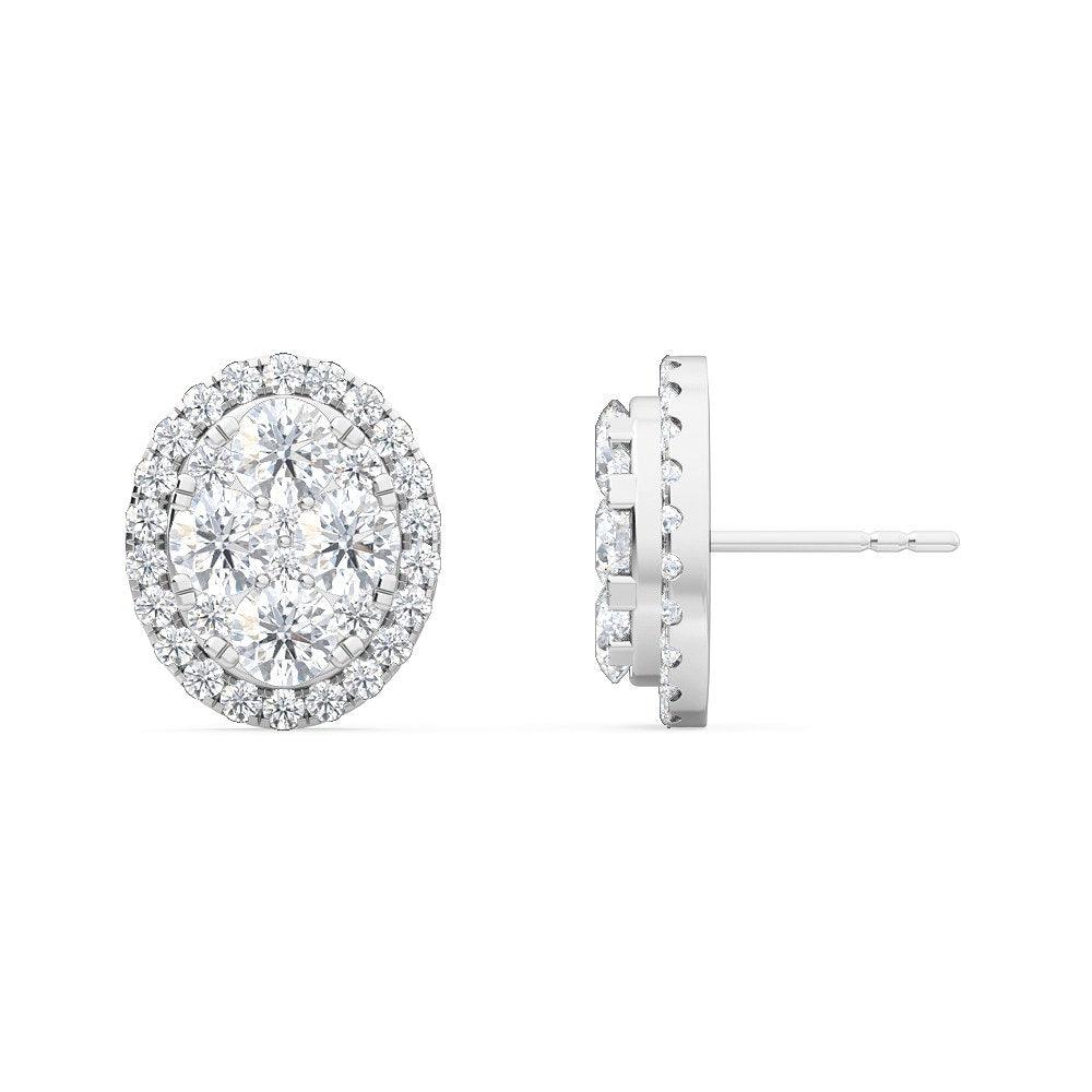 10k White Gold Halo Diamond Earrings - Lab Grown Diamonds Australia