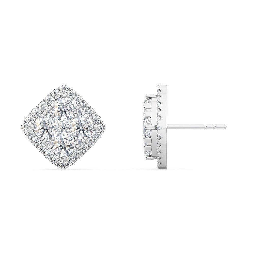 10k White Gold Halo Diamond Earrings - Lab Grown Diamonds Australia