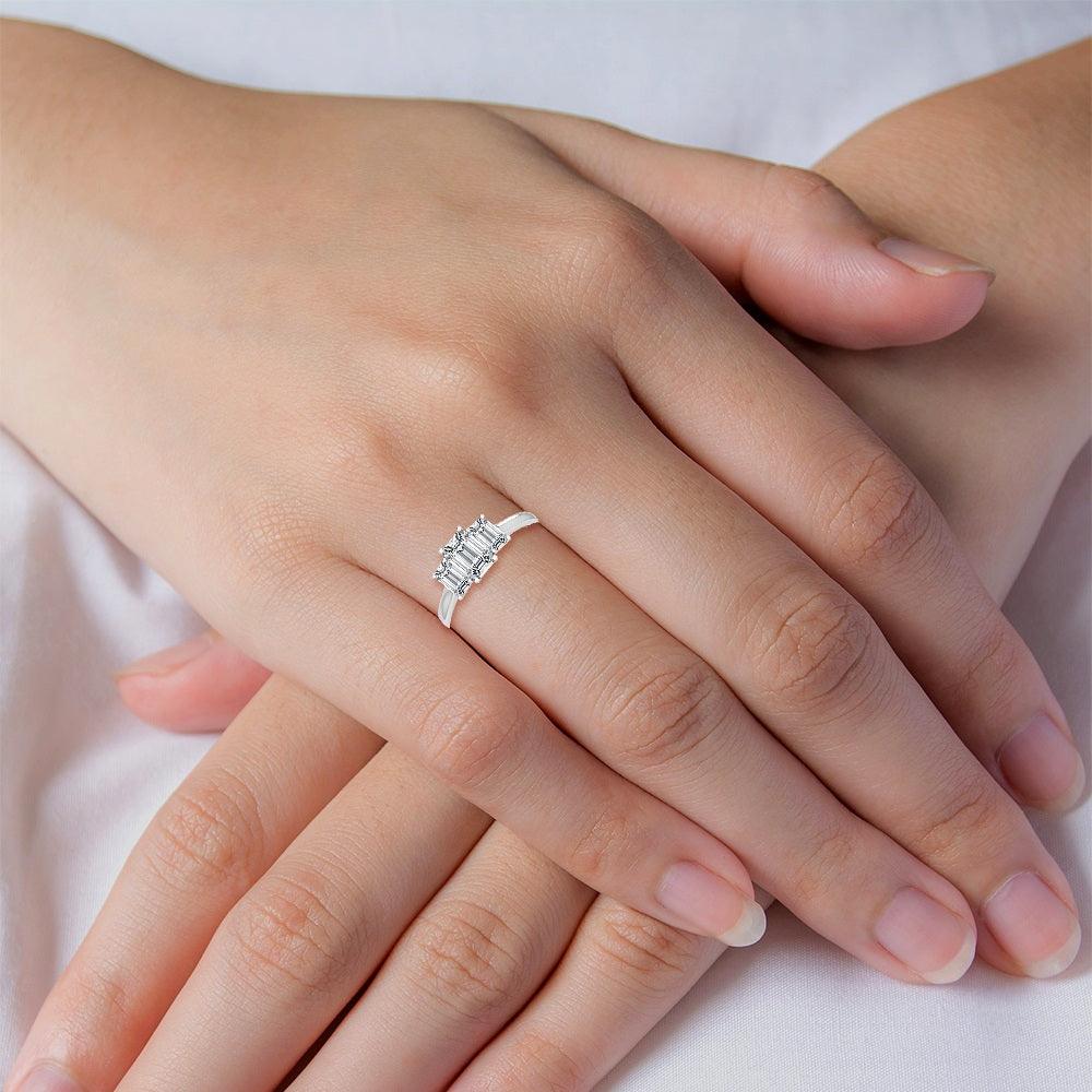 18K White Gold Lab Grown Three Stone Trillogy Ring ( Setting Only ) - Lab Grown Diamonds Australia