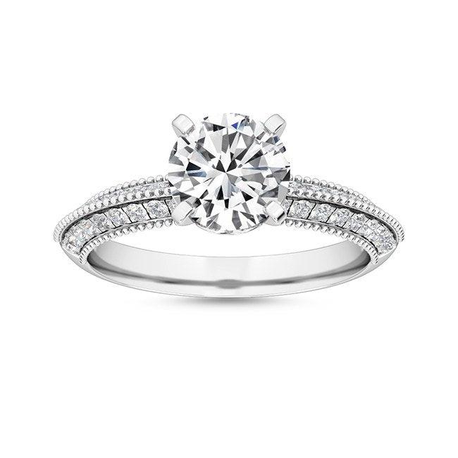 18k White Gold Round Brilliant Cut Vintage Engagement Ring ( Setting Only ) - Lab Grown Diamonds Australia