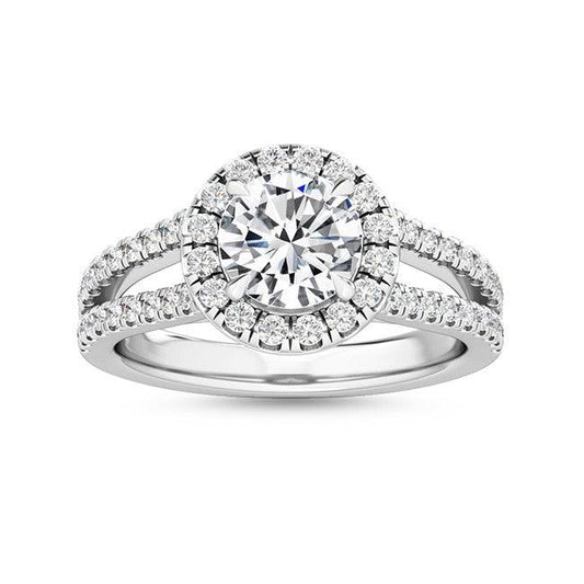 18K White Gold Lab Grown Split Band Halo Engagement Ring ( Setting Only ) - Lab Grown Diamonds Australia