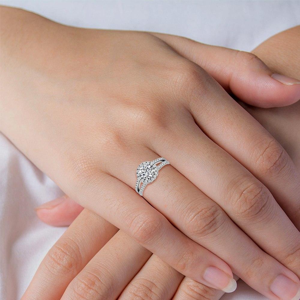 18K White Gold Lab Grown Split Band Halo Engagement Ring ( Setting Only ) - Lab Grown Diamonds Australia