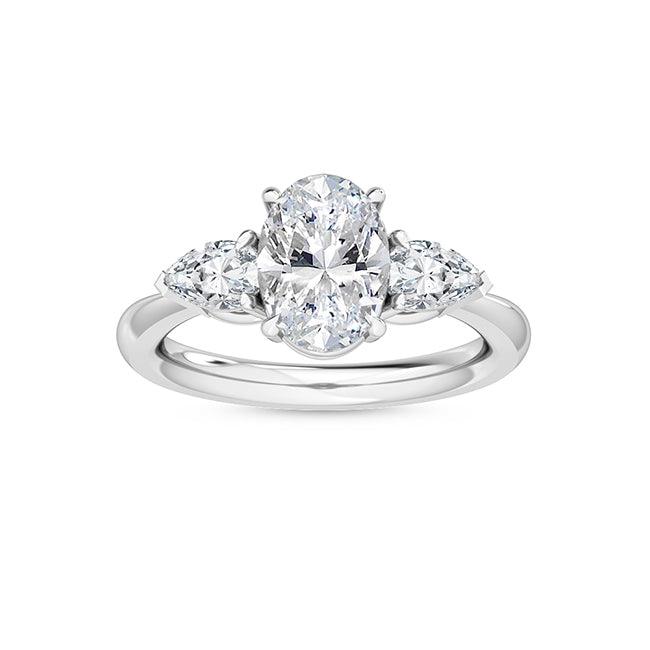 18K White Gold Oval Cut Lab Grown Diamond Three Stone Trillogy