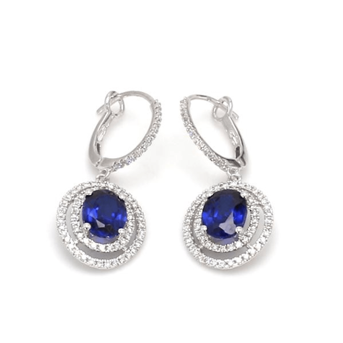 14k Oval Blue Sapphire & Lab Grown Diamond Drop Earrings - Lab Grown Diamonds Australia