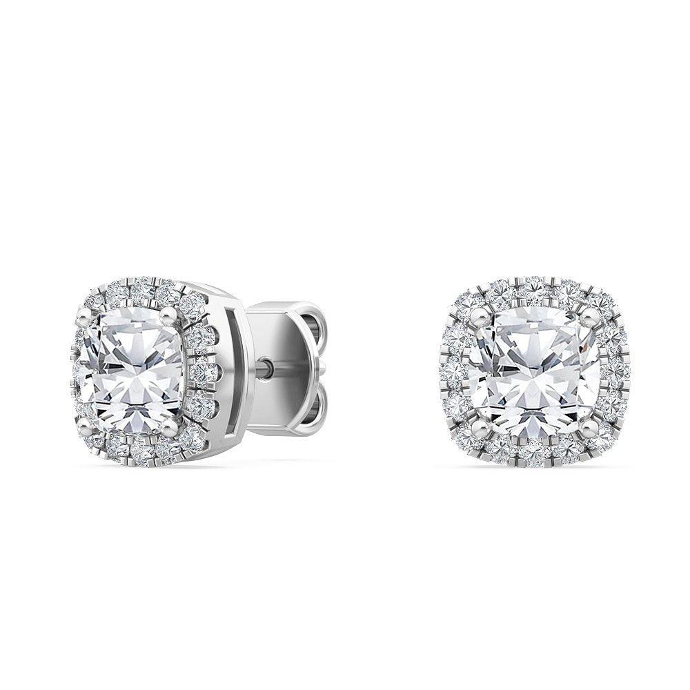 10k White Gold Halo Diamond Earrings - Lab Grown Diamonds Australia