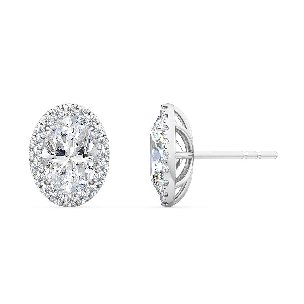 10k White Gold Oval Shaped Halo Diamond Earrings - Lab Grown Diamonds Australia