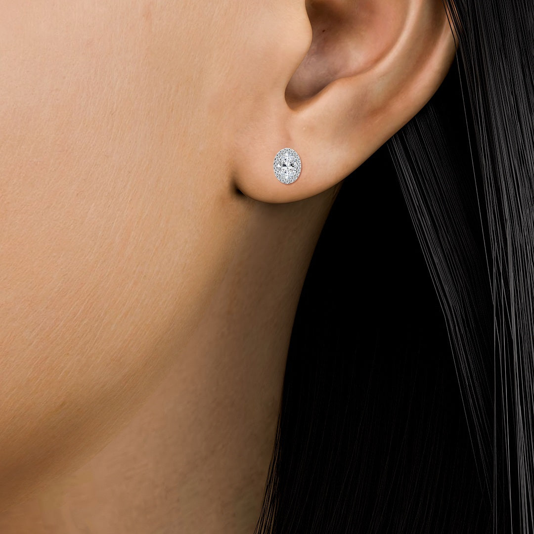10k White Gold Oval Shaped Halo Diamond Earrings - Lab Grown Diamonds Australia