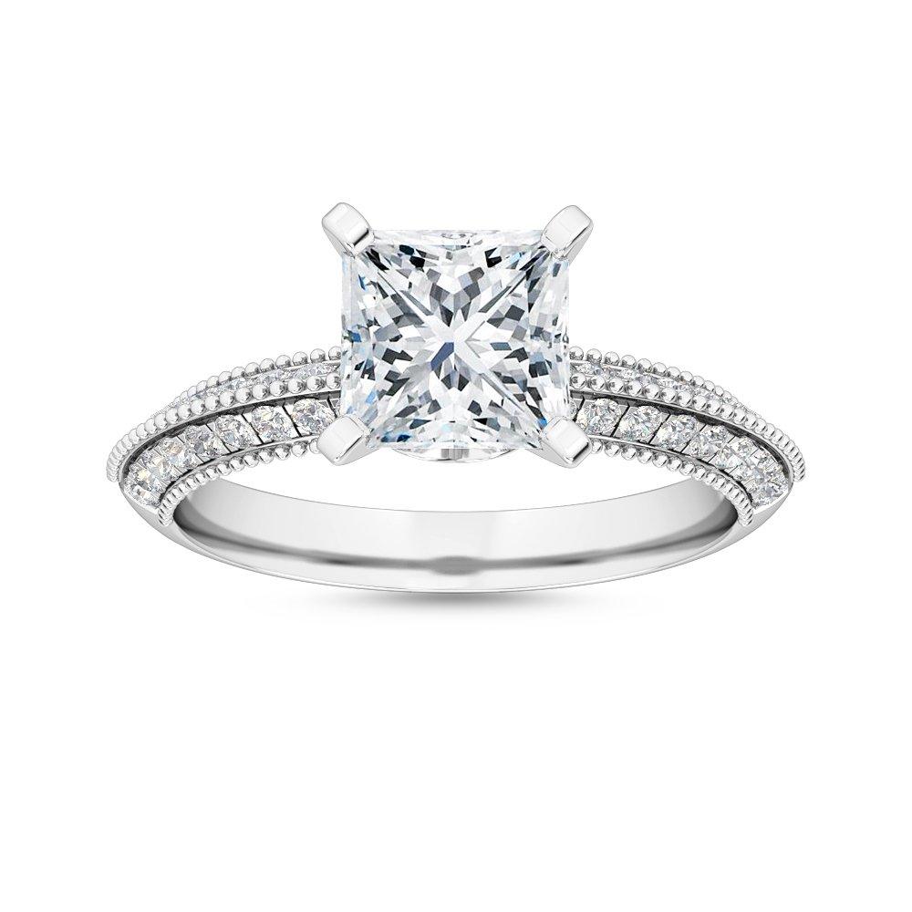 18k White Gold Princess Cut Vintage Engagement Ring ( Setting Only ) - Lab Grown Diamonds Australia