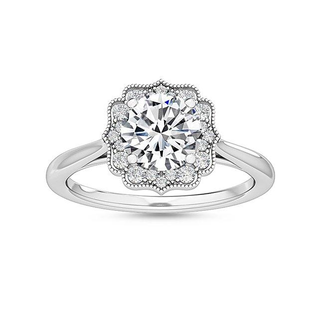 18k White Gold Round Brilliant Cut Vintage Engagement Ring ( Setting Only ) - Lab Grown Diamonds Australia