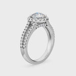 18K White Gold Lab Grown Split Band Halo Engagement Ring ( Setting Only )